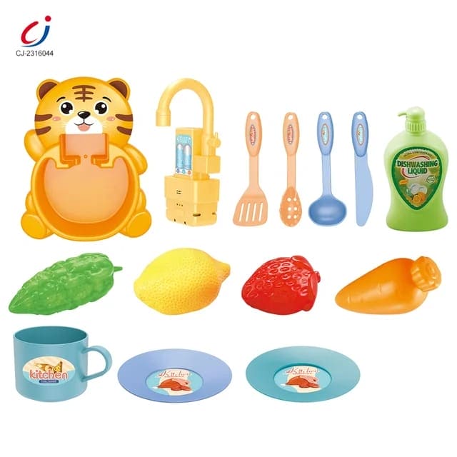 Electric Kitchen Sink Toy, Children's Simulation Sink with Fruit & Tableware Toy, Dishwasher Play Kitchen Kit Electric Kitchen Sink Toy, Children's Simulation Sink with Fruit & Tableware Toy, Dishwasher Play Kitchen Kit